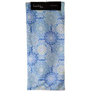 Nicole Miller Home Table Runner Blue Green Aqua Floral Medallion 16" x 80"